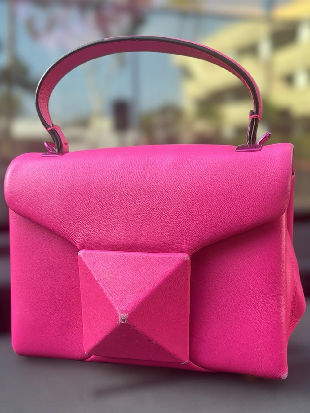 VALENTINO GARAVANI Nappa Tonal Monochrome Mini One Stud Top Handle Bag Pink PP - Picture 2 of 15
